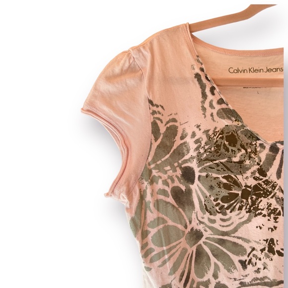 Calvin Klein Top Pink Butterfly Paisley Short Sleeve Casual Chic Style Large - Picture 6 of 8